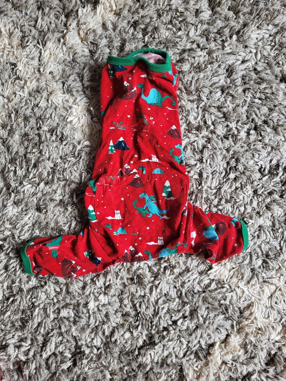 Red Dragon Print Dog Pajamas with Green Trim